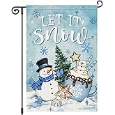 Louise Maelys Let It Snow Garden Flag Winter Snowman Mug Coffee Cup 12x18 Inch Double Sided Snowflake Welcome Christmas Tree Holiday Seasonal Small Burlap Yard Sign Outdoor House Decoration