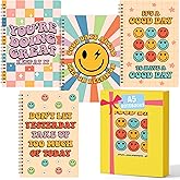 L1rabe Preppy Smile Spiral Notebooks 100th Day of School 4 A5 Happy Face Motivational Face Hardcover Spiral Notebooks Retro Inspiration Journal College Notepad for Students Teachers 5.7x8.3 Inches