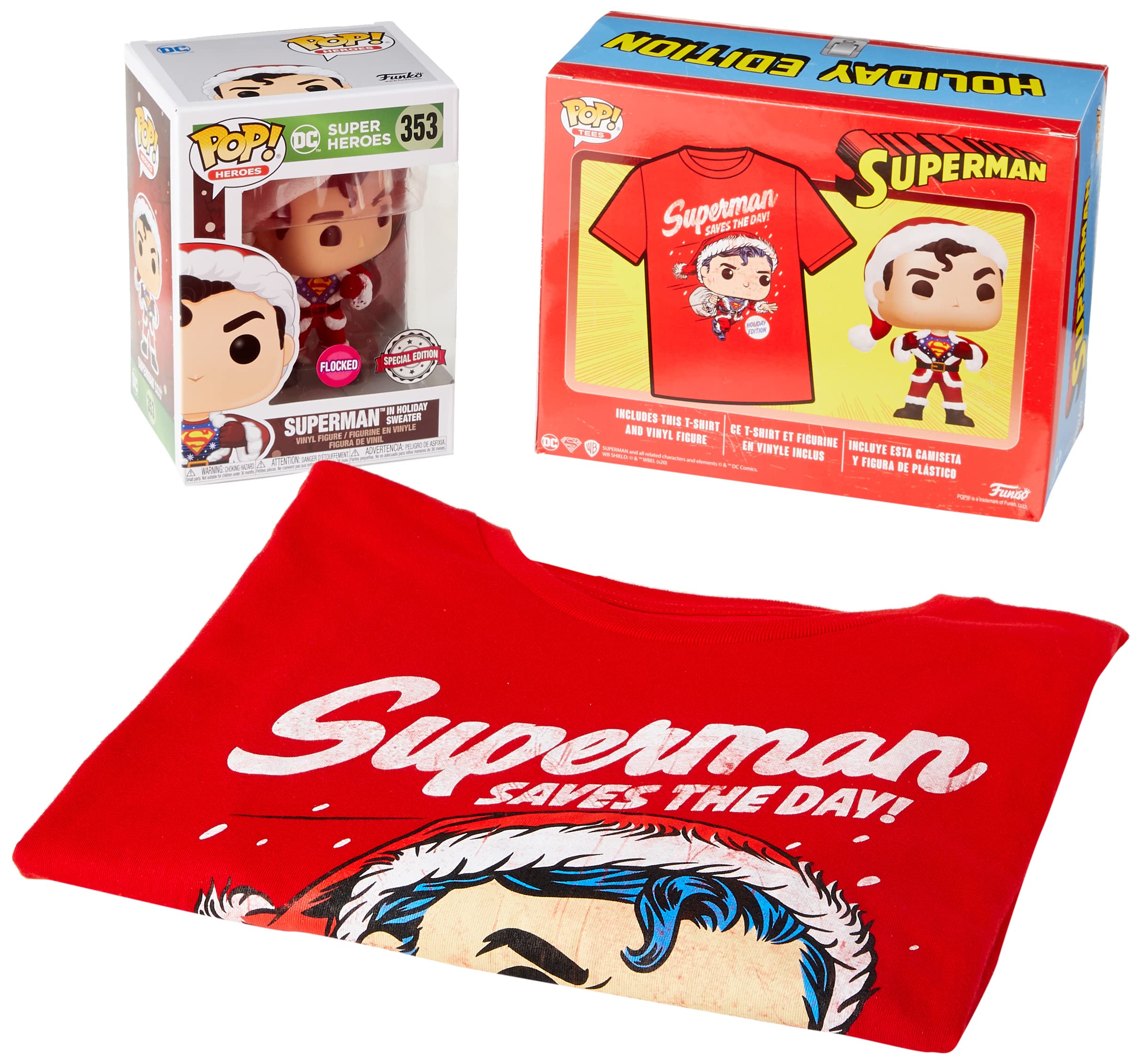 Funko - Pop & Tee DC Comics Superman Exclusive Flocked Action Figure Set, Multi-Colour (137191), Multicolor, One Size