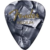 Fender Premium Celluloid Guitar Picks 351 Shape, Guitar Accessories, Black Moto, Medium, 12-Pack