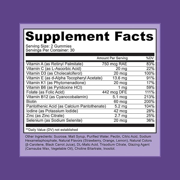 MULTIVITAMIN GUMMIES FOR ADULTS AND KIDS WITH VITAMIN A, C, D3, E, B6, B12, BIOTIN AND ZINC WITH NO HIGH FRUCTOSE CORN SYRUP, GLUTEN OR ARTIFICIAL SWEETENERS – 60 GUMMY VITAMINS, FULL 30-DAY SUPPLY