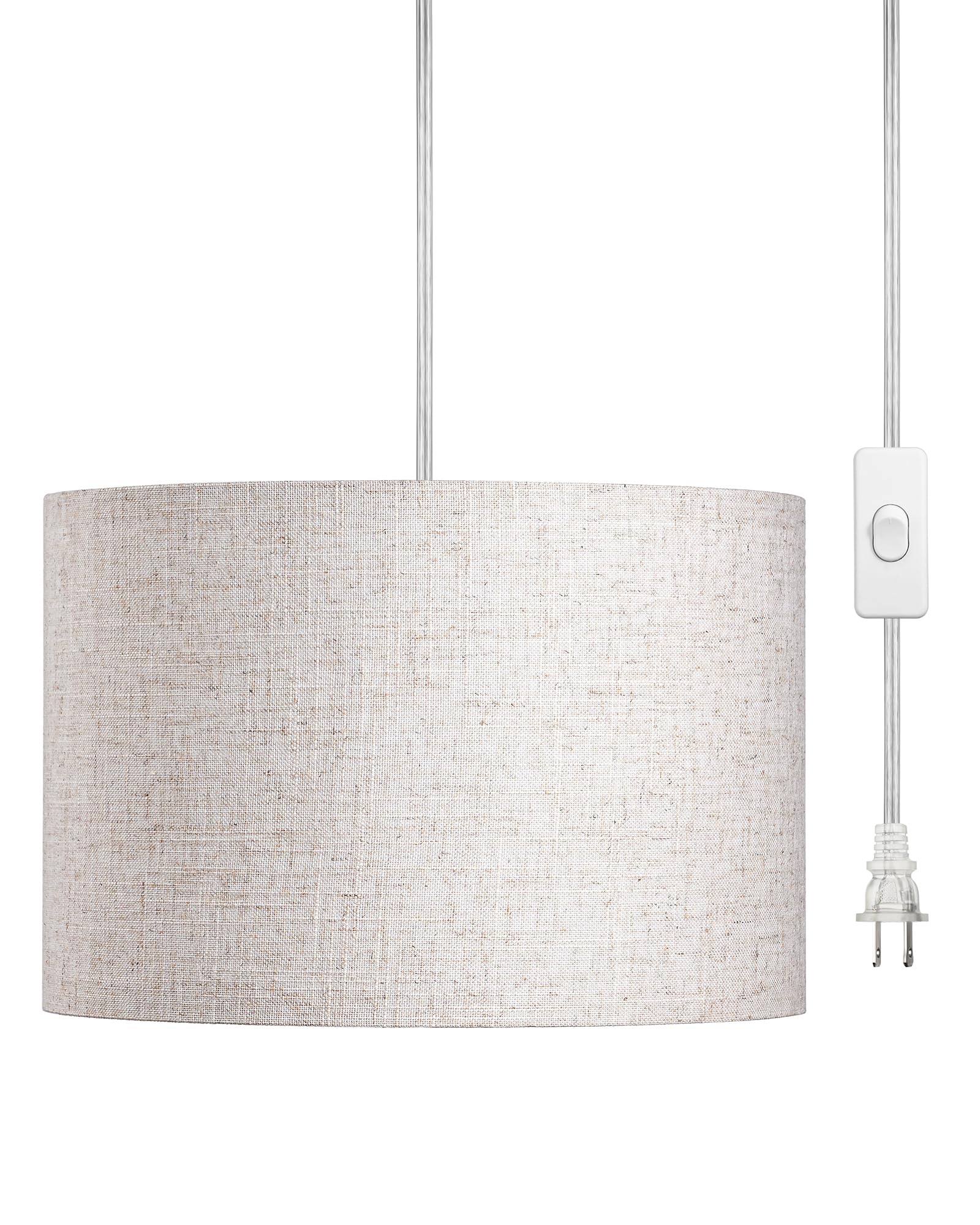 Photo 1 of DEWENWILS Plug in Pendant Light, Hanging Light with 15Ft Clear Cord, On/Off Switch, Beige Linen Shade, Hanging Light Fixture for Bedroom, Kitchen, Living Room, Dining Table