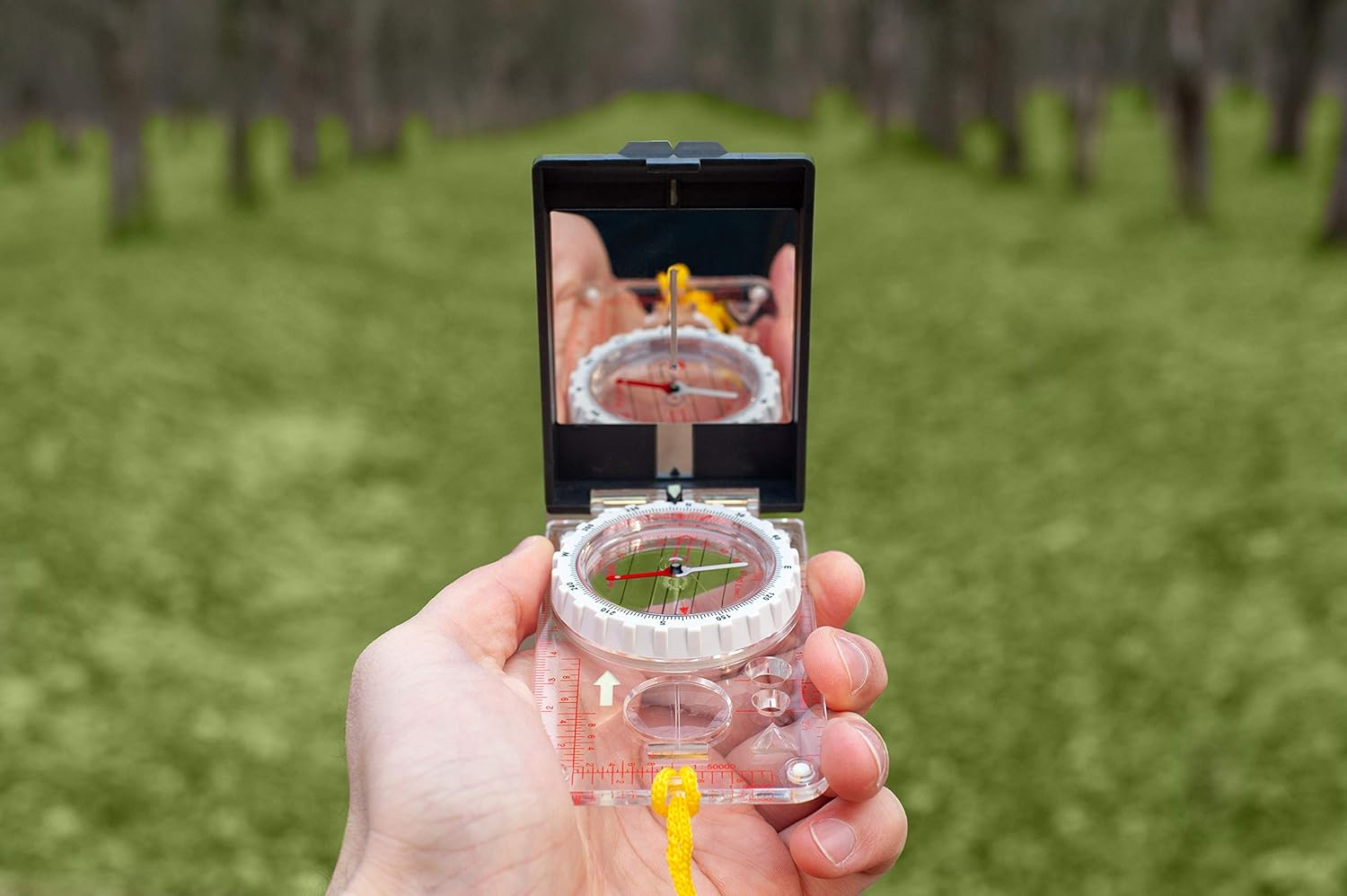 Sighting Compass Mirror Adjustable Declination - Boy Scout Compass Hiking Survival - Map Reading Compass Orienteering - Mirror Compass Hunting Fishing - Compass Backpacking Camping (White) : Sports & Outdoors