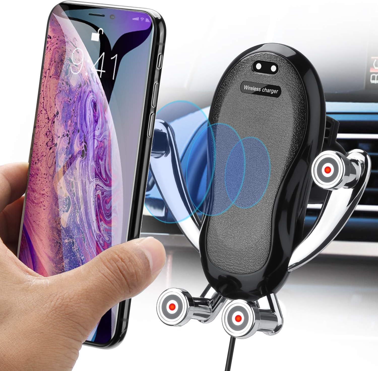 Wireless Car Charger Mount,Marchero 10W Qi Auto-Clamping Fast Charging Phone Holder Air Vent Compatible with iPhone 11 Pro Max/Xs Max/XR/Xs/8/8 Plus, Samsung Galaxy S10e/S10/S10 Plus etc