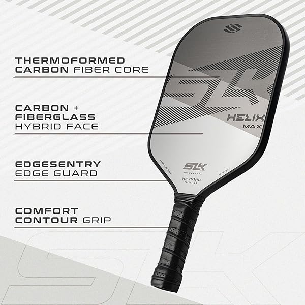 SELKIRK SPORT SLK HELIX PRO PICKLEBALL PADDLE | THERMOFORMED CARBON FIBER CORE PICKLEBALL PADDLES WITH CARBON FIBER & FIBERGLASS HYBRID FACE | UNMATCHED CONTROL | LEGEND GRAY