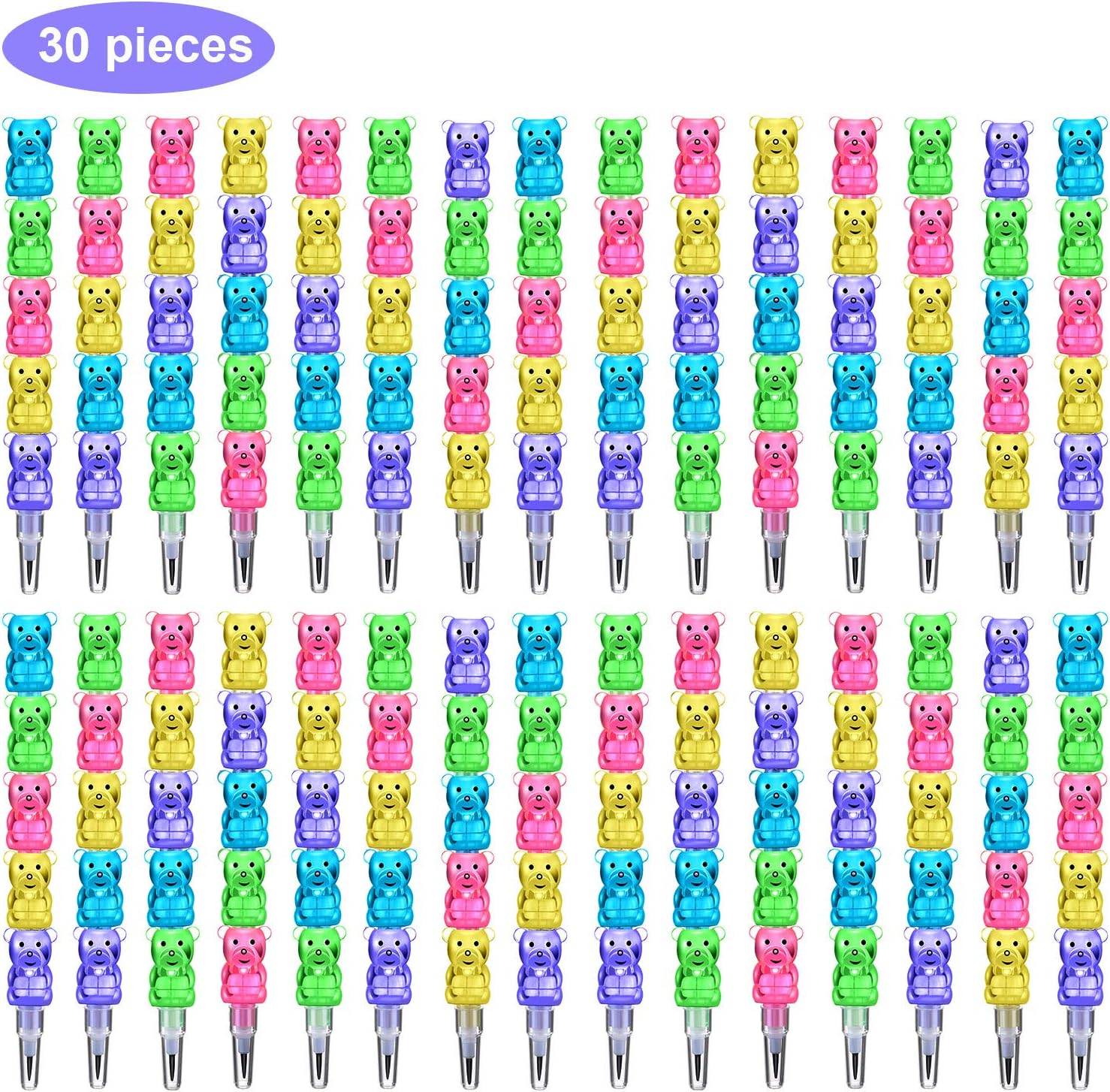 30 Pieces Stackable Pencils Plastic Bear Pencils 5 in 1 Stacking Colored Pencils Party Favors for Birthday Party Supplies: Toys & Games