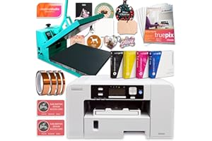 Sawgrass UHD Virtuoso SG500 Sublimation Printer, 15''x15'' Heat Press, Inks, Blanks, Paper, Designs, Bundle, White