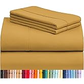 LuxClub 4 PC Queen Sheet Set, Breathable Luxury Bed Sheets, Deep Pockets 18" Wrinkle Free Cooling Sheets Machine Washable Hotel Bedding Silky Soft - Medallion Gold Queen