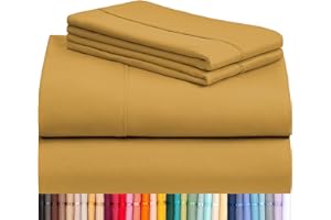 LuxClub 4 PC Queen Sheet Set, Deep Pockets Wrinkle Free Cooling Bed Sheets Hotel Bedding for Women, Men, Includes 1 Fitted Sheet, 1 Flat Sheet and 2 Pillowcases-Silky Soft Medallion Gold