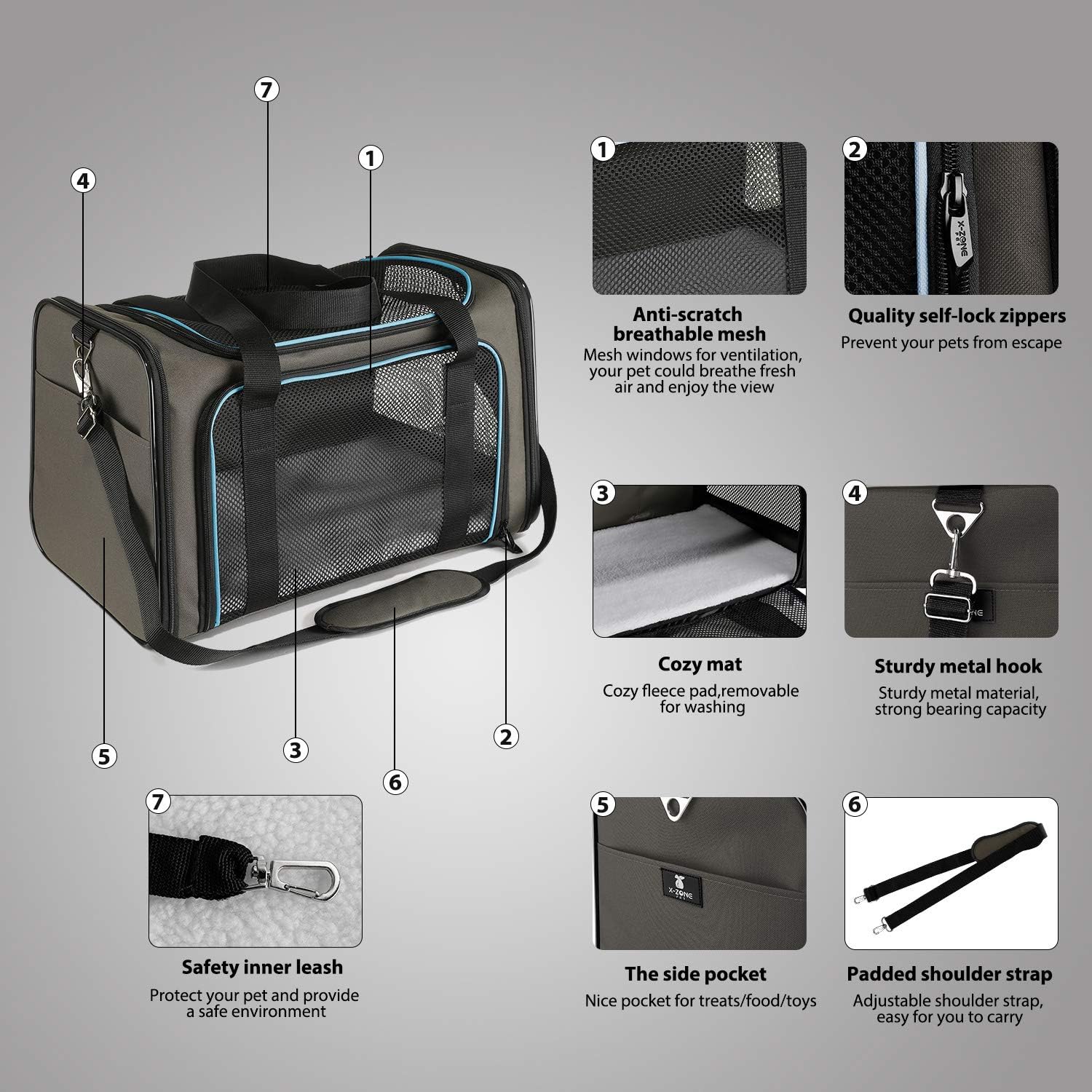 X-ZONE PET Airline Approved Pet Carriers, Soft Sided Collapsible Pet Travel Carrier for Medium Puppy and Cats : Pet Supplies