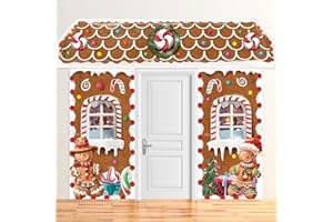 HunnmingRe 3 Pcs Christmas Gingerbread House Decorations Gingerbread Door Covers Backdrop Christmas Door Banners for Xmas Holiday Party Photography Photo Background Decor(Candy Style)