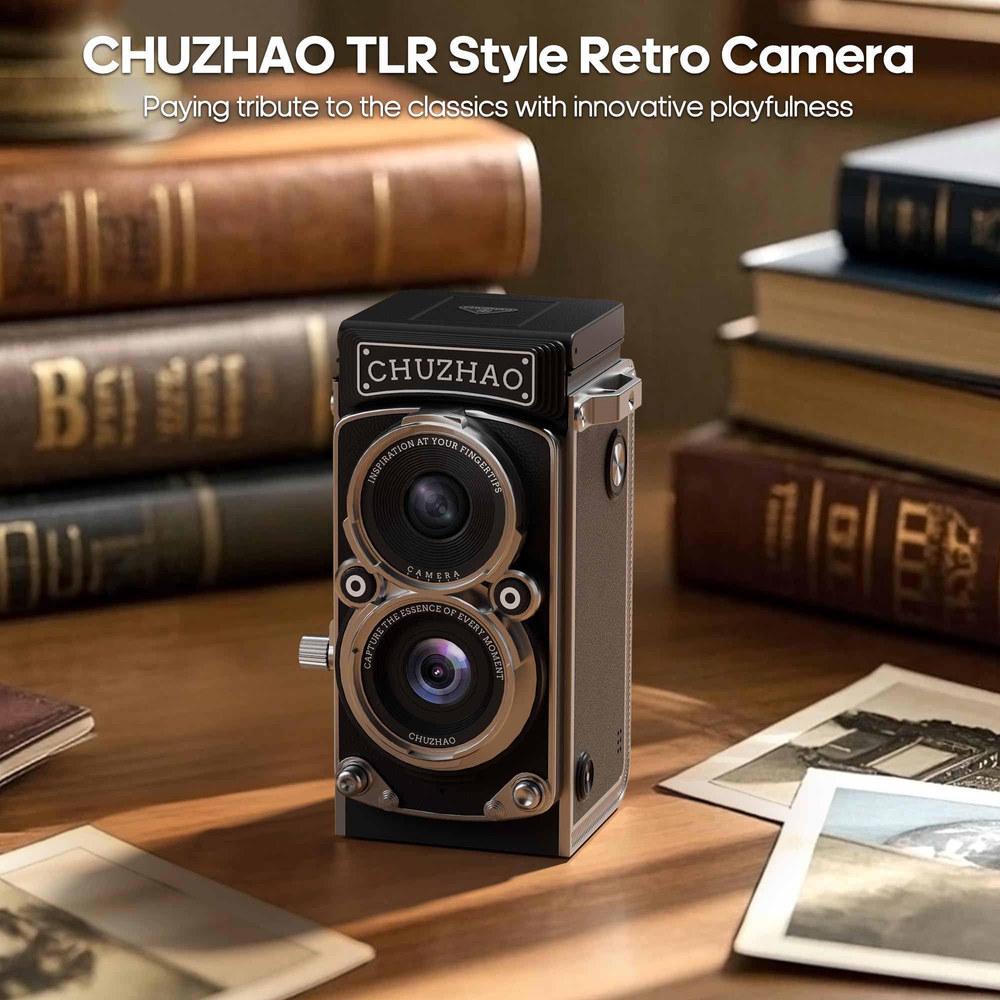 CHUZHAO Mini Retro Digital Camera - Vintage TLR Style Point and Shoot Auto Focus Vlogging Camera, Compact & Portable, 16GB Card Included, Ideal for Beginners, Teens, and Adults
