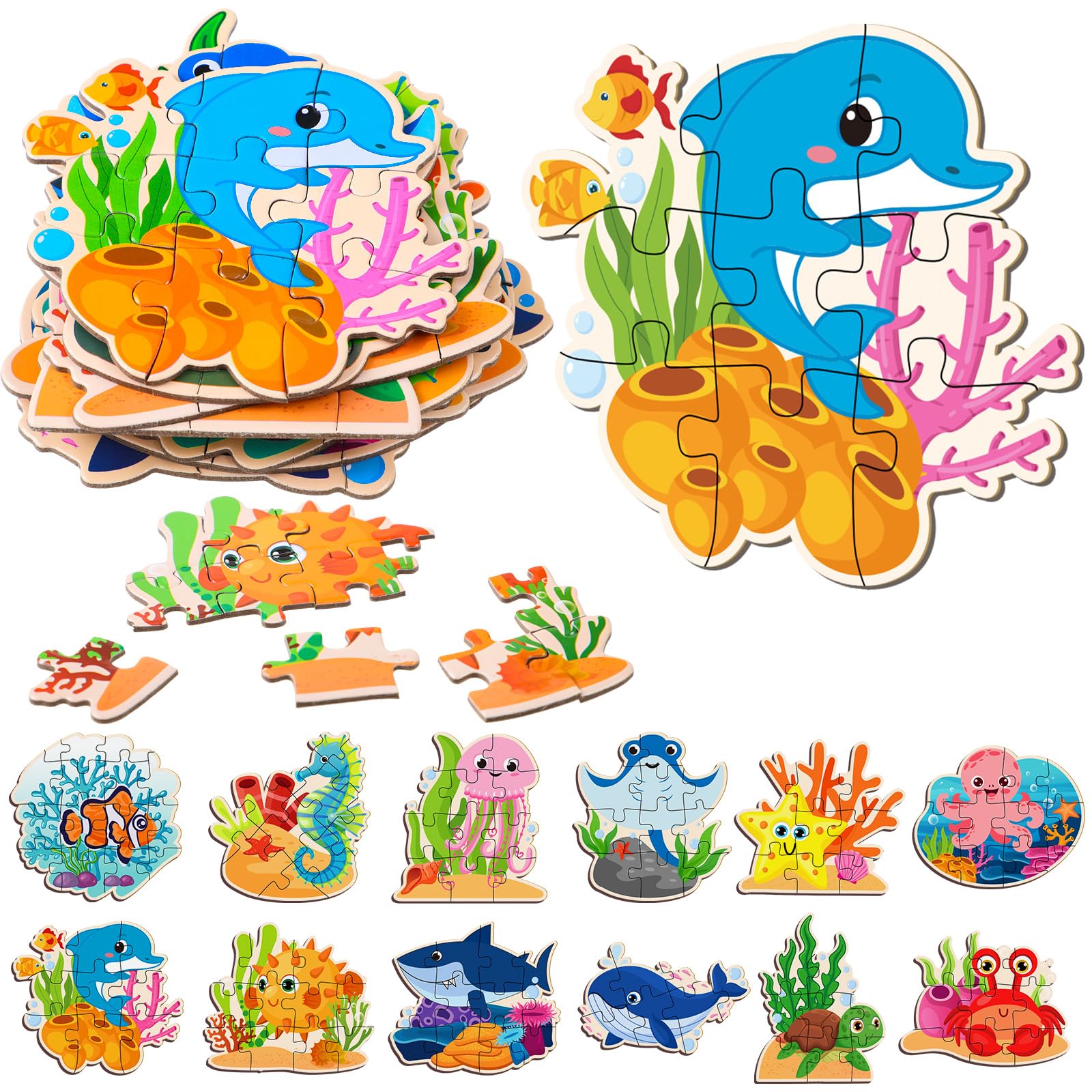 Photo 1 of WinnerWhy 24 Pack Under The Sea Jigsaw Puzzles Sea Animal Paper Puzzle Bulk Party Favors Gifts for Adults Holiday Exchange Filling Gifts Shark Fish Critter Puzzles Jigsaw Toys