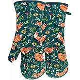 Oven Mitts Cotton Fashion Cute Fox Design 1 pair Heat Resistant Oven Gloves Safe Cooking Baking Grilling Barbecue Machine Washable (fox, oven mitts)