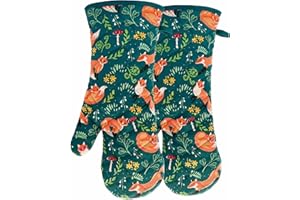 RED LMLDETA Heat Resistant Kitchen Oven Mitts with Non-Slip Silicone Printed, Set of 2 Oven Gloves for BBQ Cooking Baking, Grilling, Barbecue,Microwave, Machine Washable (Fox, Oven Mitts)