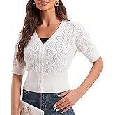 togputel Women's Cotton Cropped Cardigan, Soft Short Sleeve V-Neck Casual Lightweight Cover Up Knit Sweater for Dresses