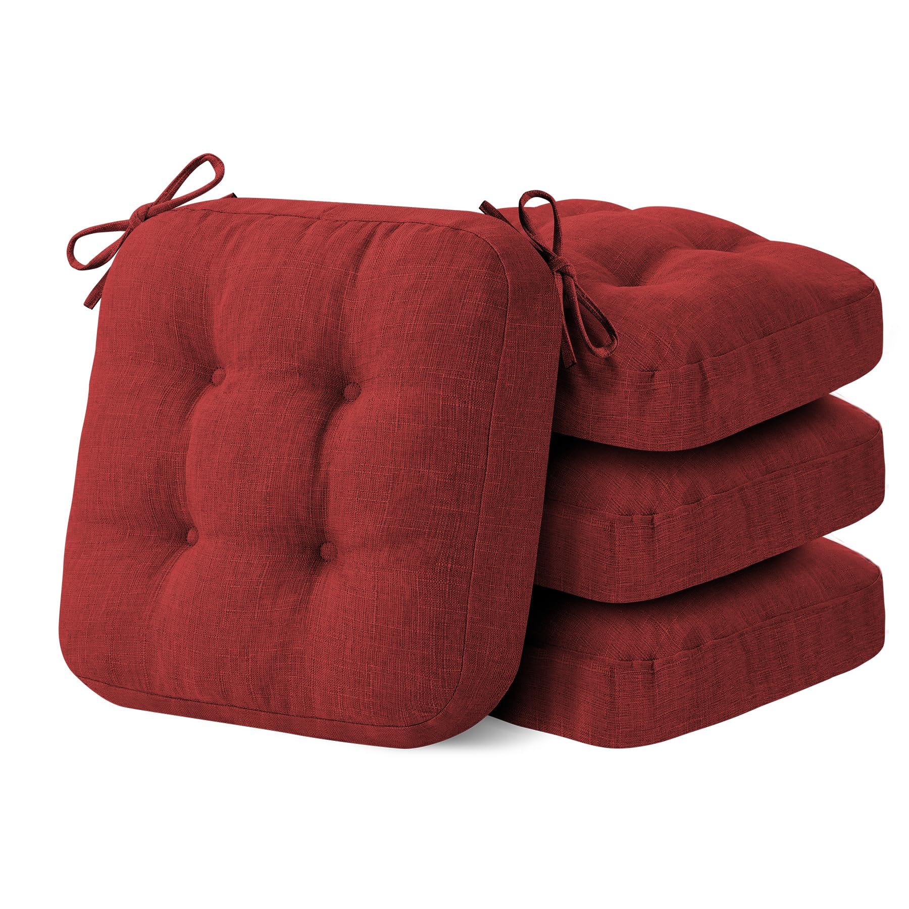 Photo 1 of IASEAHK Chair Cushions for Dining Chairs, Dining Chair Cushions, Tufted Indoor Chair Pads with Ties & Non Slip Backing, Seat Cushions for Kitchen Chairs 16.5” x 16.5” x 3.5”, Set of 4, Red