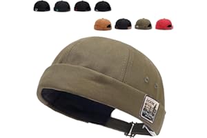 GADFARY Brimless Hats for Men Brimless Caps, Rolled Cuff Retro Docker Hat for Men Womens Skull Cap with Adjustable Brimless Hat