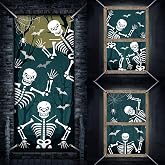 DoubleFill 3 Pcs Halloween Window Door Covers Set Skeleton Ghost Curtain | Scary Curtain Halloween Skull Window Silhouette Curtain Horror Theme Door Poster for Indoor Outdoor Party Wall Garage Decor