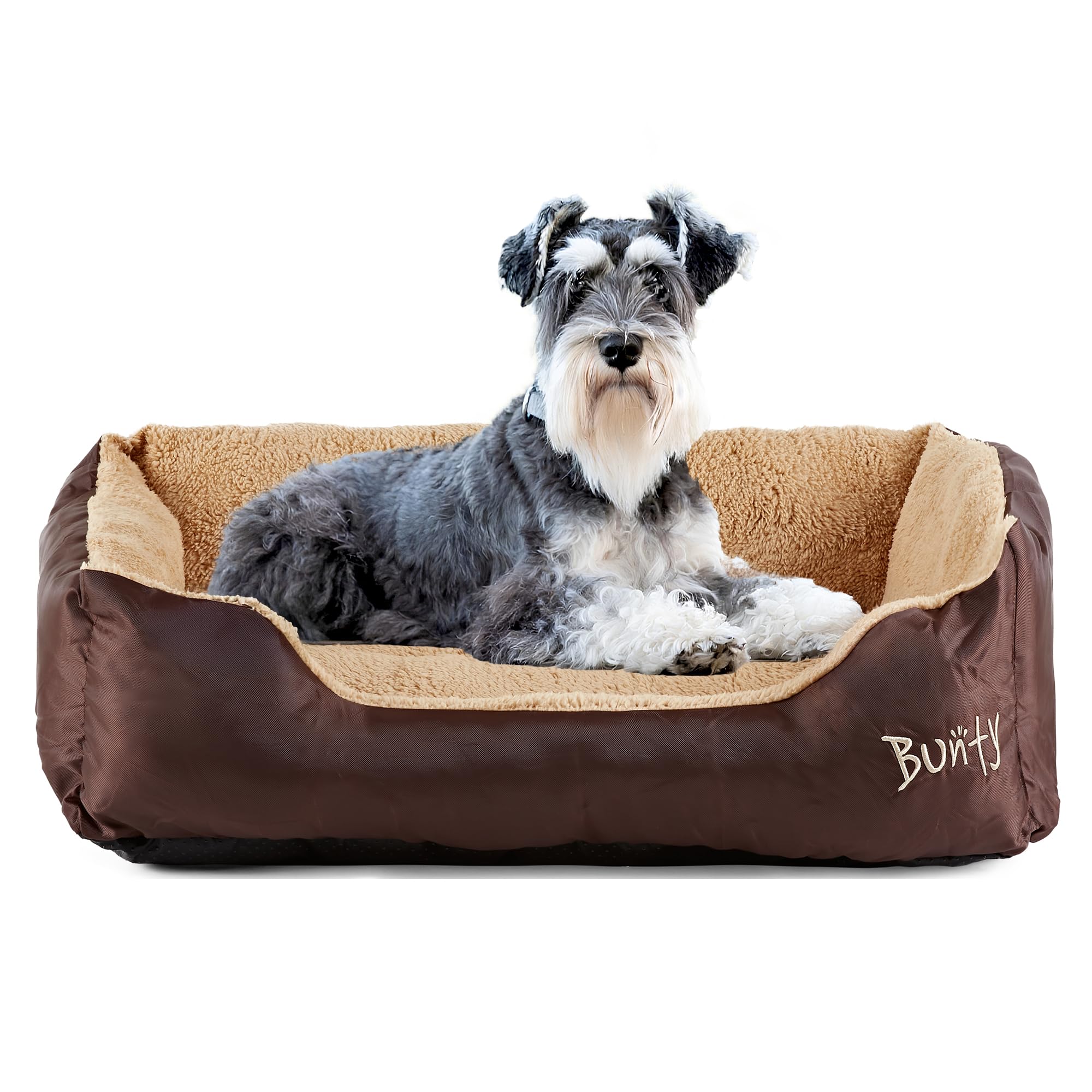 Bunty Deluxe Dog Bed - Small, Medium to XXL Calming Washable Dog Bed - Non-Slip Base, Raised Walls, Fleece Lined Interior, Plush Cushioning, Insulates & Retains Heat - Large, Brown