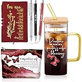 Watersay 6 Pcs Pastor's Wife Appreciation Gifts 13.5oz Glass Cup with Handle Christian Makeup Bag A6 Journal Ballpoint Pens Religious Thank You Gift for Pastor Wife Women Church(Red)