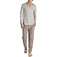 DAVID ARCHY Men's Cotton PJs Heather Striped Sleepwear Lounge Wear Top & Bottom Pajama Set