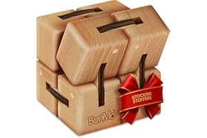 BUNMO Stocking Stuffers for Teens and Adults - Infinity Cube Fidget Toy - Teen Boy Toys - Smooth Folding Pocket Fidget, Natural Wood Sensory Cube for Desk or Travel - 1 Pack Beech Wood