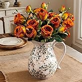 Aclema Ceramic Vintage Flower Vase with Handle, Green and Beige Rustic Farmhouse Pitcher Vase for Home Decor, Living Room, Bookshelf, Table Centerpiece 8 Inch