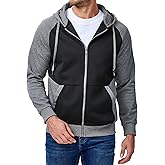 Dokotoo Men Men's Full-Zip Hoodies Sweatshirts Color Block Long Sleeve Casual Pullover Shirt with Kanga Pocket