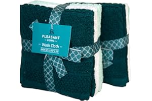 PH Pleasant Home Diagonal Wash Cloths Set - 12 Pack (12” x 12”) – 509 GSM - 100% Ring Spun Cotton Wash Cloth - Super Soft and Highly Absorbent Face Towels (Green, White & Mint)