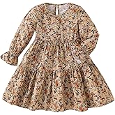 Verdusa Toddler Girl's Boho Floral Tiered Fall Dresses Vacation Puff Sleeve Ruffle Smock Dress