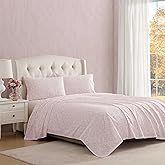 Laura Ashley - King Sheet Set, Crisp & Cool Cotton Percale Bedding with Deep Pockets, Lightweight for Year Round Comfort, Bed Sheets with Matching Pillowcases (Antoinette Pink)