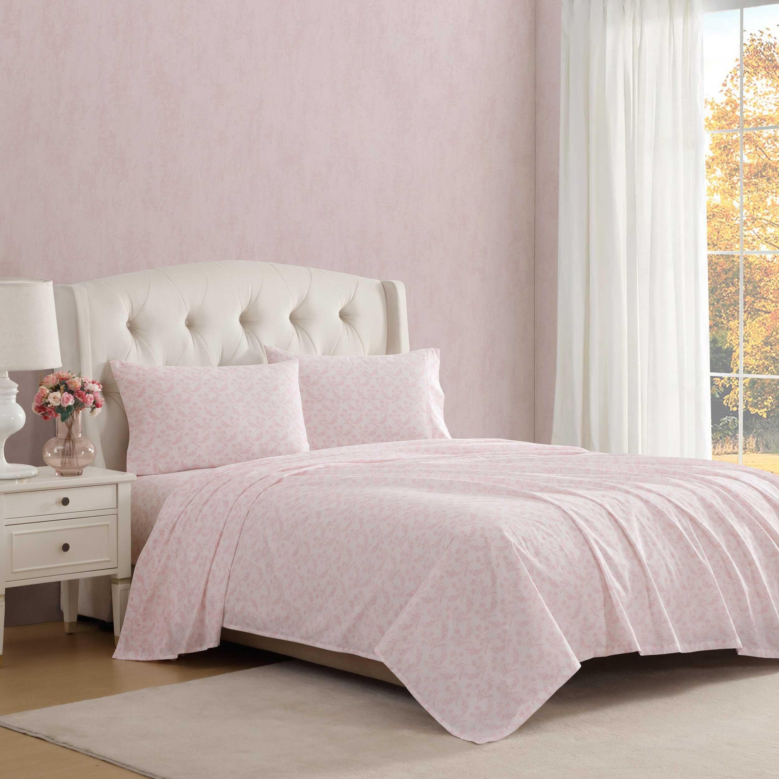 Laura Ashley – Twin Sheet Set, Crisp & Cool Cotton Percale Bedding with Deep Pockets, Lightweight for Year Round Comfort, Bed Sheets with Matching Pillowcases (Antoinette Pink)