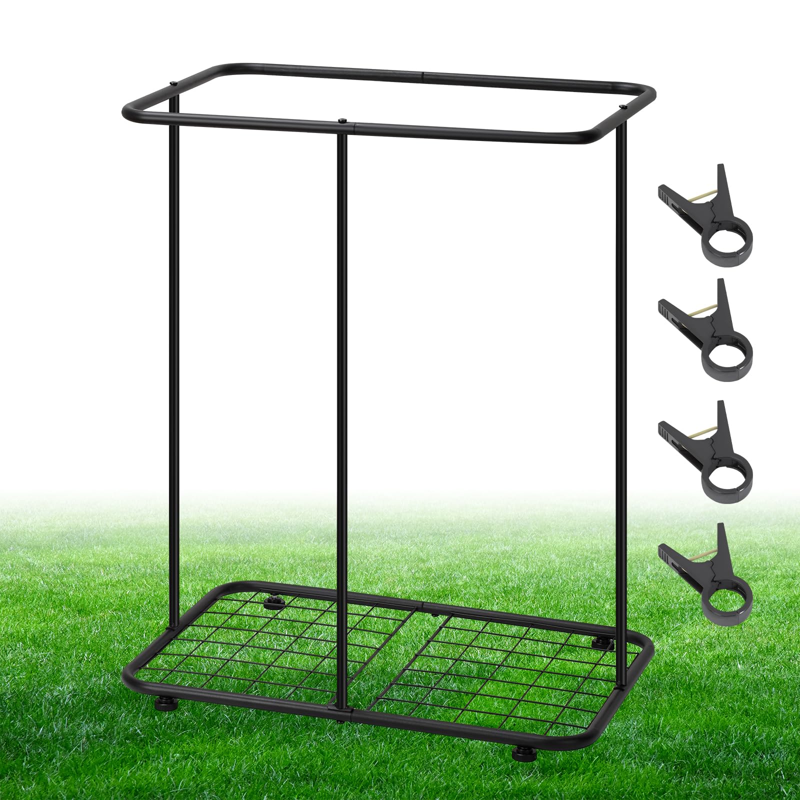 Photo 1 of Trash Bag Holder, Metal Trash Bag Holder Frame with 4 Clips, Leaf Bag Holder Stand for 30-45 Gallon Bags Holder for Leaves, Outdoor Camping, Lawn Party, Yard Weeding