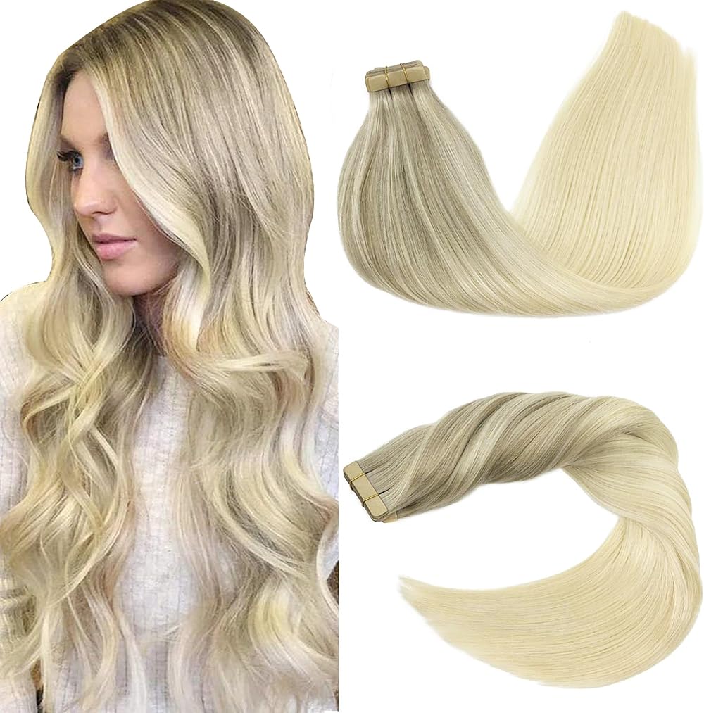 GOO GOO Tape in Hair Extensions 22in 50g 20pcs Real Remy Balayage Ash to