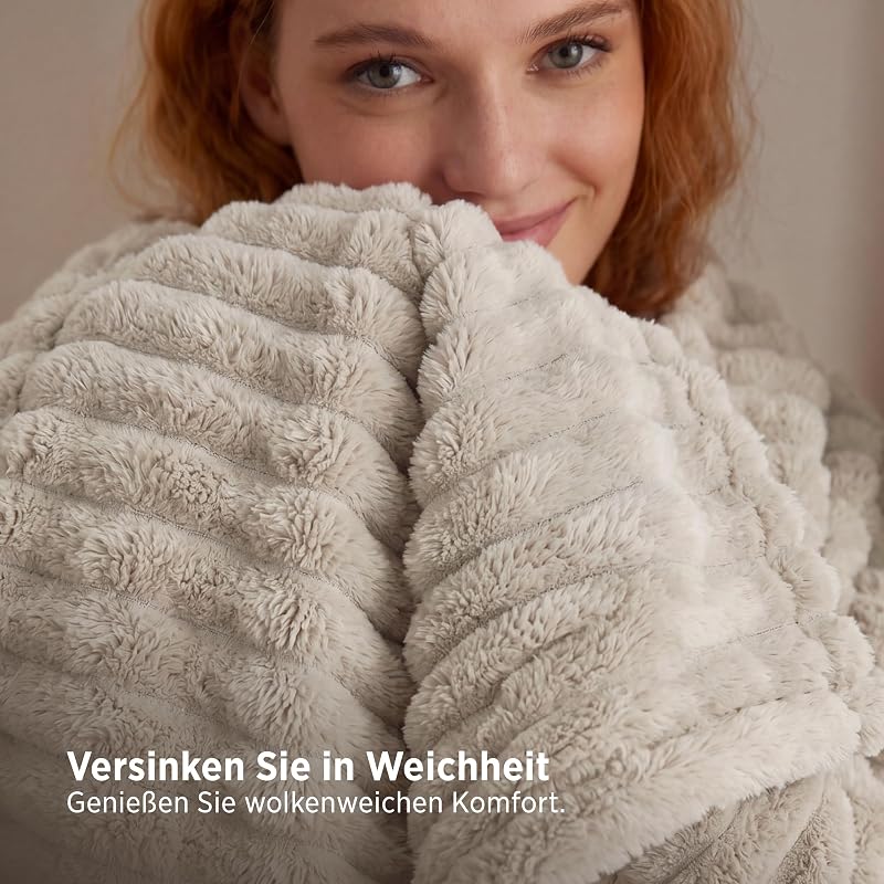Kuscheldecke 150x200 Zimmer Deko - Tagesdecke, Beige