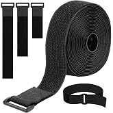 16Ft 1.5 inch Cable Straps, Fastening Tape Cable Ties with 20 Buckles, Black Adjustable Hook and Loop Straps for Cord, Cable Organize, Wire Management