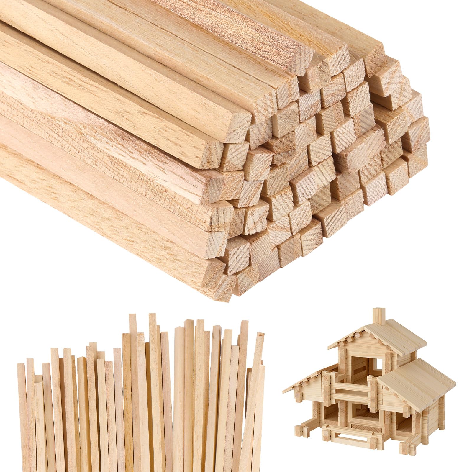 60 Pcs Balsa Wood Sticks, Tung Wooden Sticks for Craft, Square Long Wood Strips, Unfinished Wooden Dowel Rods for DIY Handmade Models, Art, Home Decoration (6 x 6 x 300mm)