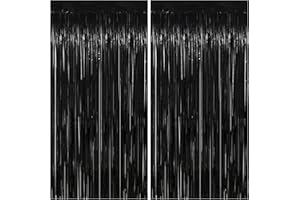 PATICOOL Thicken Black Streamers 2 Pack 3.2 x 8.2 FT, Black Tinsel Backdrop Curtains, Foil Fringe Photo Backdrop for New Years, Halloween, Retirement, Bachelor Party Decorations, Birthday Decorations for Men