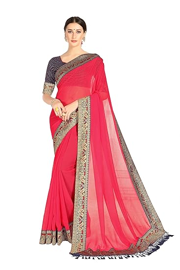 COTTON SHOPY Womens Georgette Saree With Blouse Piece (4072_Pink)
