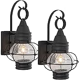 VAXCEL 2-Pack Chatham 13.5 in. H 1-Light Textured Black Coastal Outdoor Wall Sconce Made of Durable Steel, Clear Seeded Glass