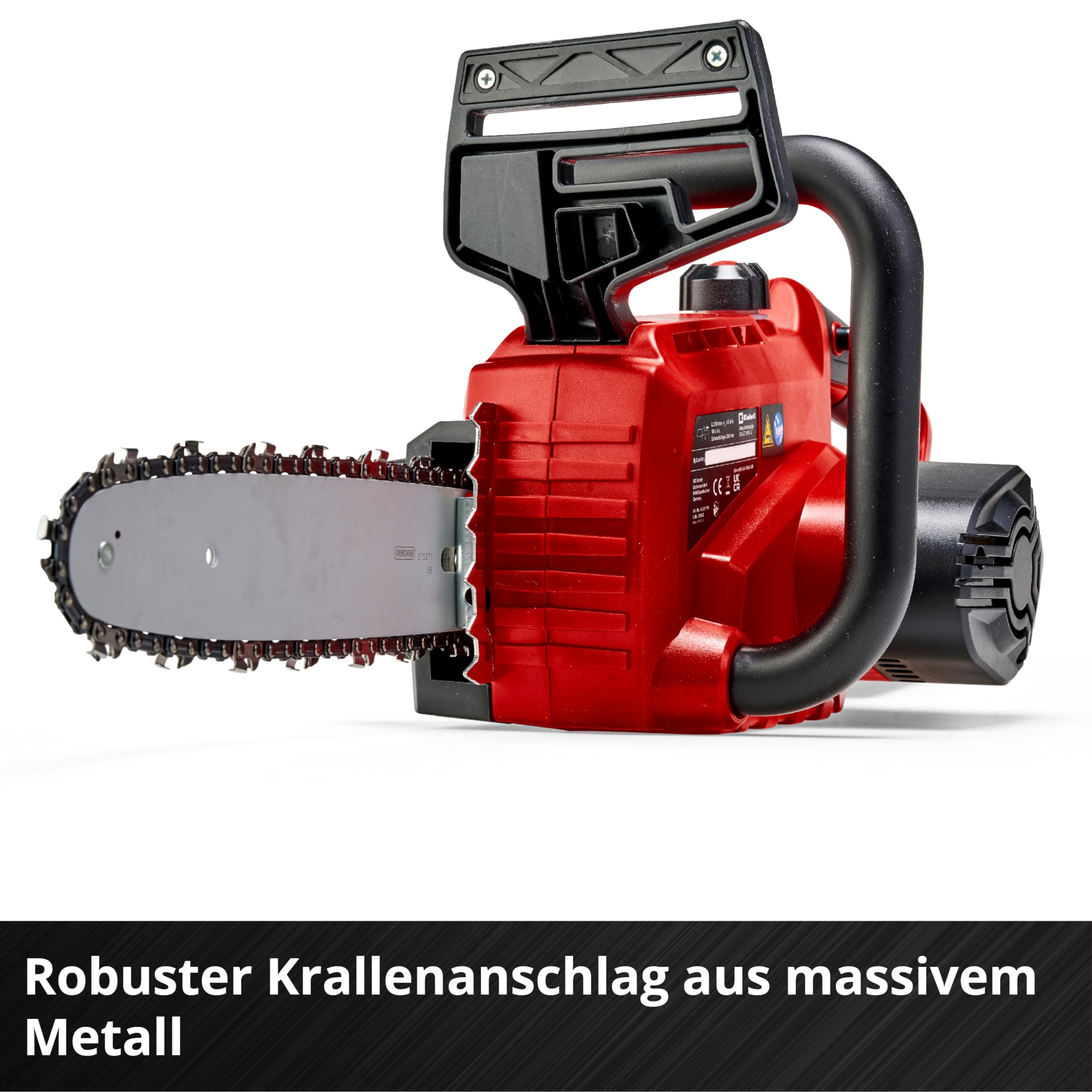 Einhell Akku-Kettensäge GE-LC 18 Li-Solo Power X-Change (Li-Ion, 18V, 25 cm Schwertlänge, Rückschlagschutz, Kettenfangbolzen, inkl. 4 Ah Akku und Ladegerät) 9