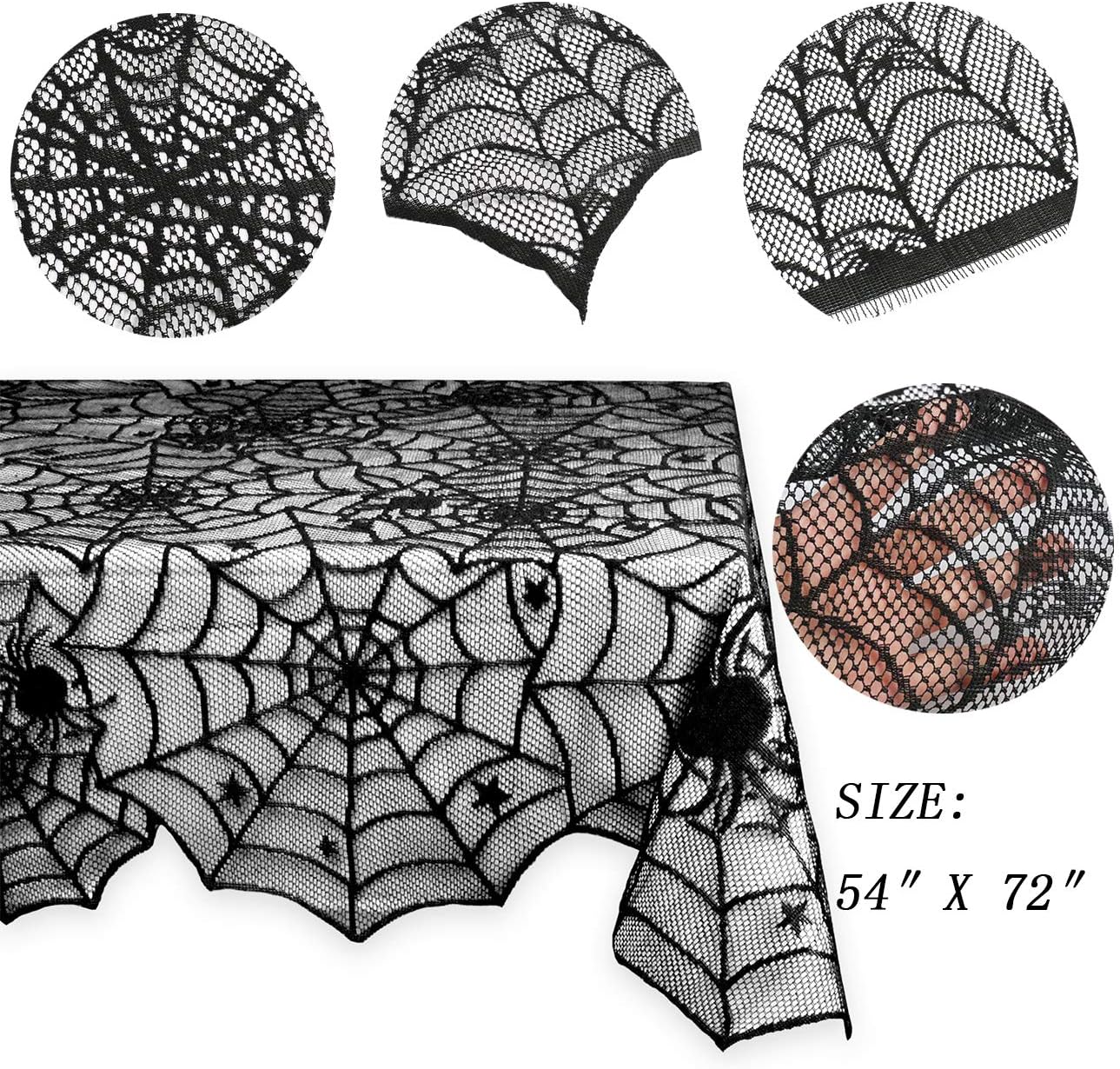 Sunnyglade Halloween 18"x96" Lace Spiderweb Fireplace Mantle Cover Fireplace Scarf & 54"x72" Rectangular Black Spider Web Lace Tablecloth, Festive Party Halloween Supplies: Kitchen & Dining