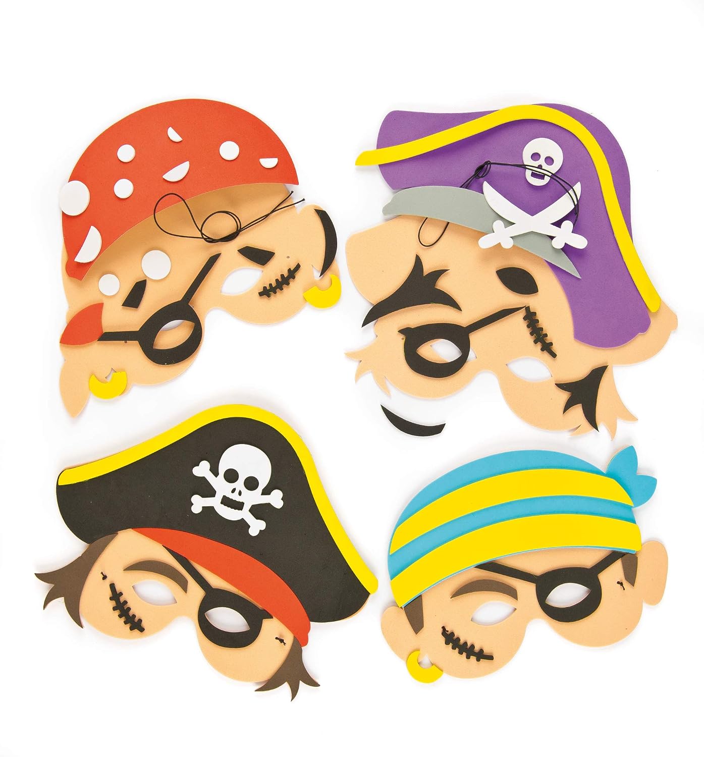 Baker Ross ET131 Pirate Mask Kits (Pack of 4), Assorted, 25 cm