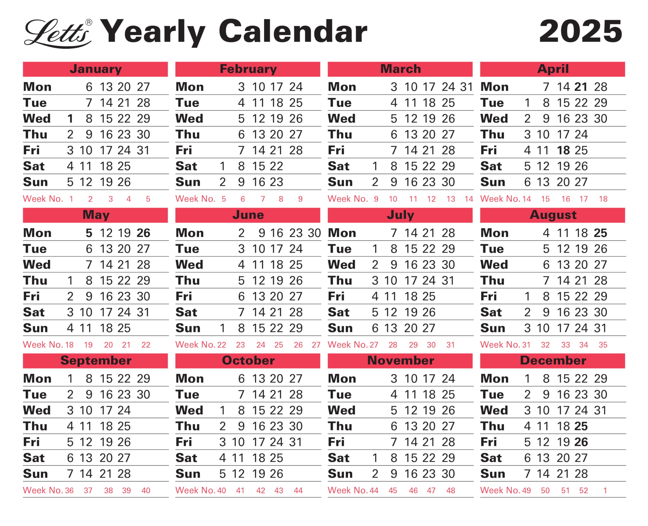 Letts of London Yearly Calendar 2025