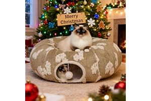 Pesen Christmas Cat Tunnel Bed with Soft Cushion, Cat Toys for Indoor Cats Enhance Bonding Between Pets and Owners, Encourage Exploration, and Satisfy Natural Instincts for Kittens, Dogs, and Rabbits