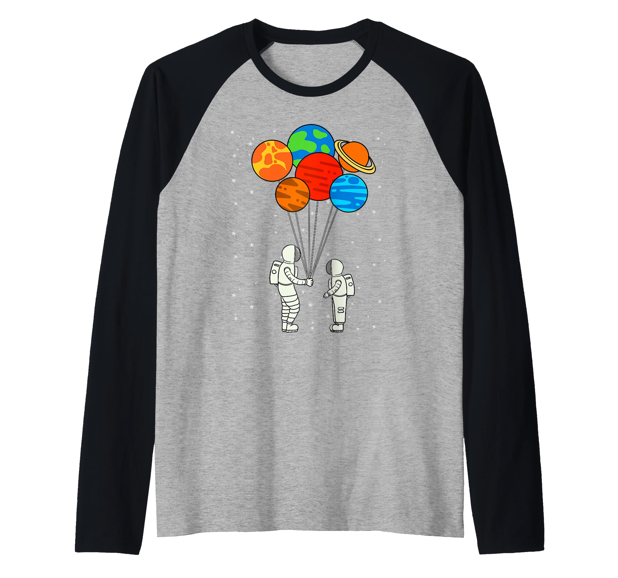 Planet Balloons Astronaut Planets Galaxy Outer Space Raglan Baseball Tee