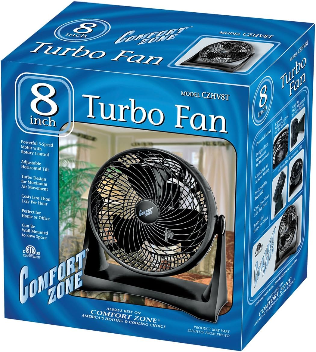 CCC Comfort Zone 8 Inch Turbo Fan | 3 Speed, Black: Home & Kitchen