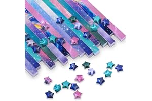PAPERKIDDO 800 Sheets Origami Stars Paper 8 Different Designs of Beautiful Space Sky for Paper Arts Crafts Kids Luminous Starry Sky Grown-ups School Teachers Folding Origami Colorful Paper Strips