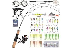 QualyQualy Ice Fishing Rod Reel Combo, 28'' Ice Fishing Rod Set Inline Reels Lures Set Ice Cleat Portable Complete Kit with C